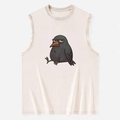 THE CROW JUDGES SILENTLY | Black crow with disapproving - Vintage Washed Tank - Beige