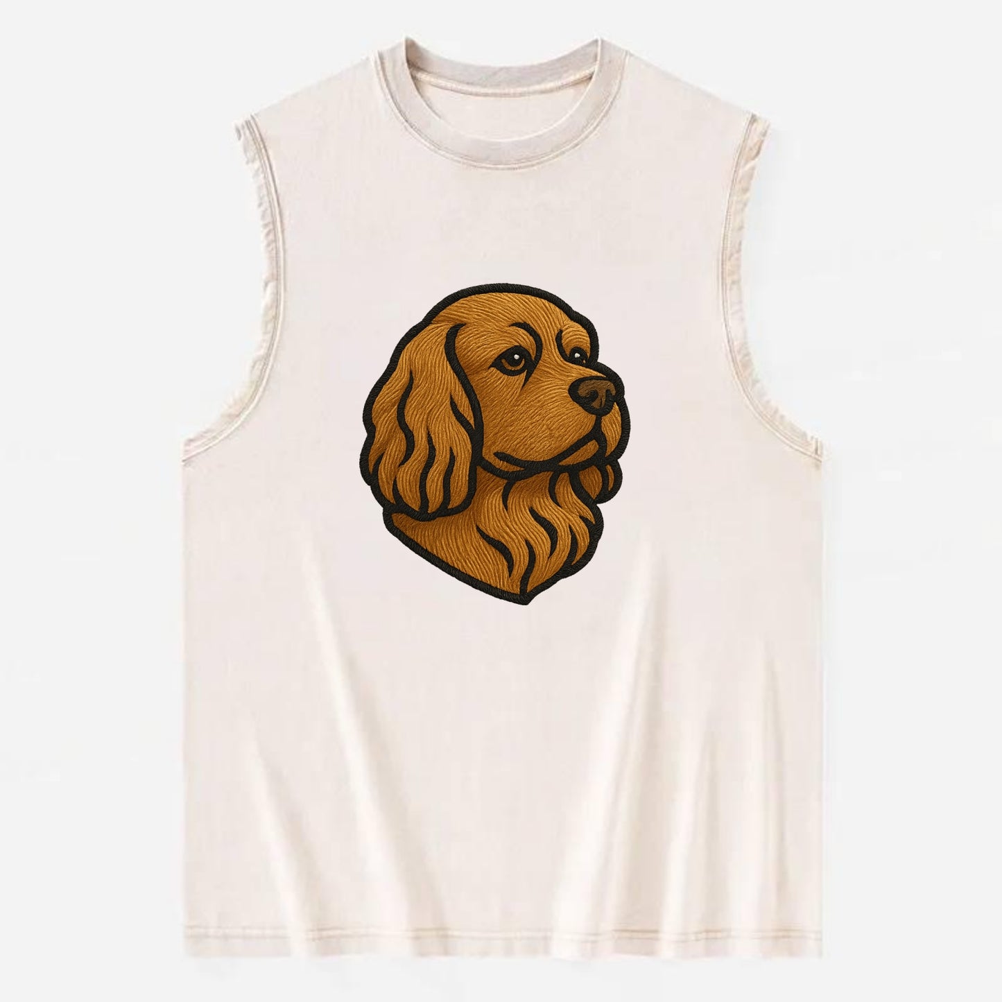 Sussex Spaniel - Golden liver embroidered low-set design - Vintage Washed Tank - Beige