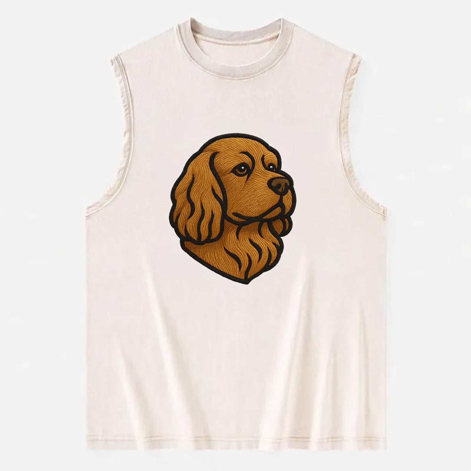 Sussex Spaniel - Golden liver embroidered low-set design - Vintage Washed Tank - Beige