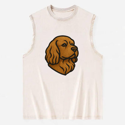 Sussex Spaniel - Golden liver embroidered low-set design - Vintage Washed Tank - Beige