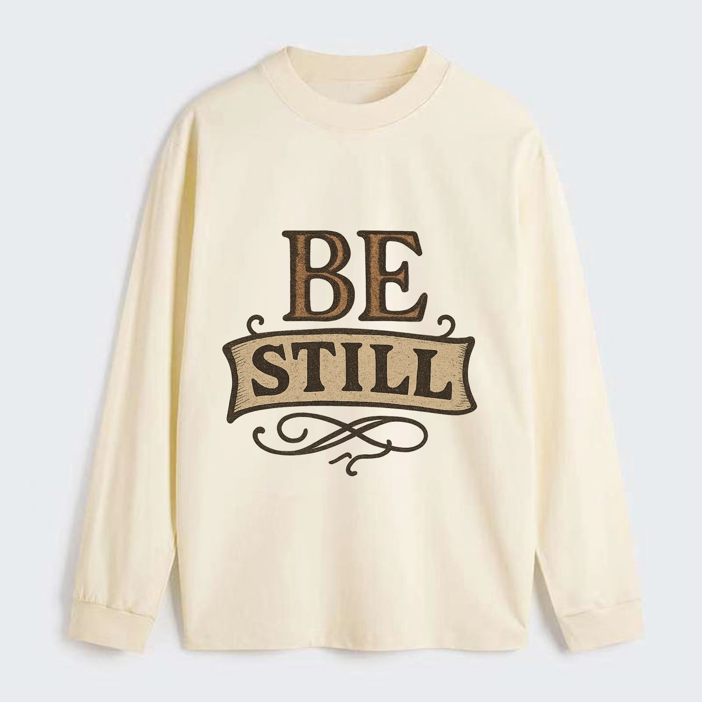 Bold typography design - "BE STILL" - quiet mind, meditation, inner - Classic Long Sleeve Shirt - Beige