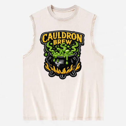 CAULDRON BREW - bubbling pot in black and green , witch craft - Vintage Washed Tank - Beige