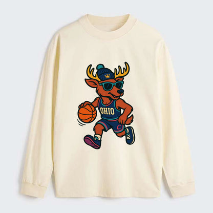 Ohio Deer wearing Cavs beanie with crown patch and wayfarer sunglasses - Classic Long Sleeve Shirt - Beige