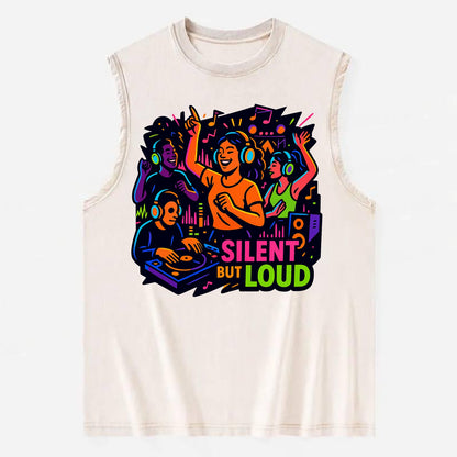 Silent disco dancers with glowing headphones - "Silent But Loud" - unique - Vintage Washed Tank - Beige