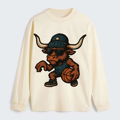 Texas Longhorn wearing Mavs beanie with lone star patch and wayfarer - Classic Long Sleeve Shirt - Beige