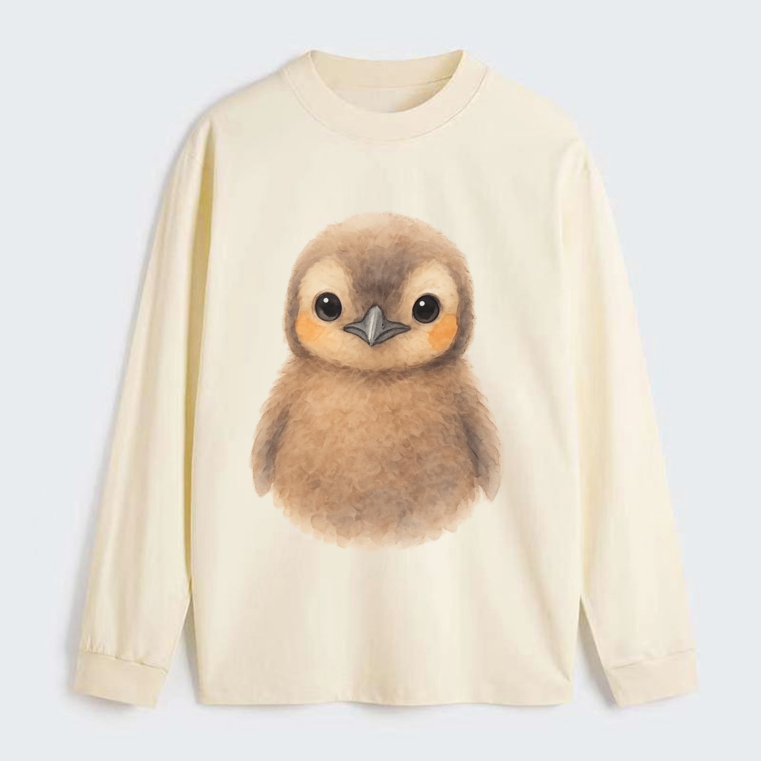 Baby King Penguin - orange cheek patches, fluffy brown, large eyes, - Classic Long Sleeve Shirt - Beige