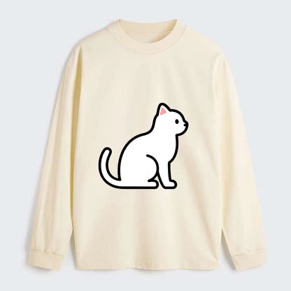 Domestic Shorthair - White classic flat side profile - Classic Long Sleeve Shirt - Beige