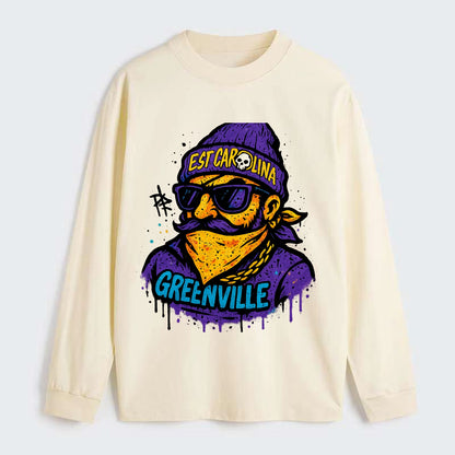 Greenville Pirate wearing East Carolina beanie with skull patch - Classic Long Sleeve Shirt - Beige