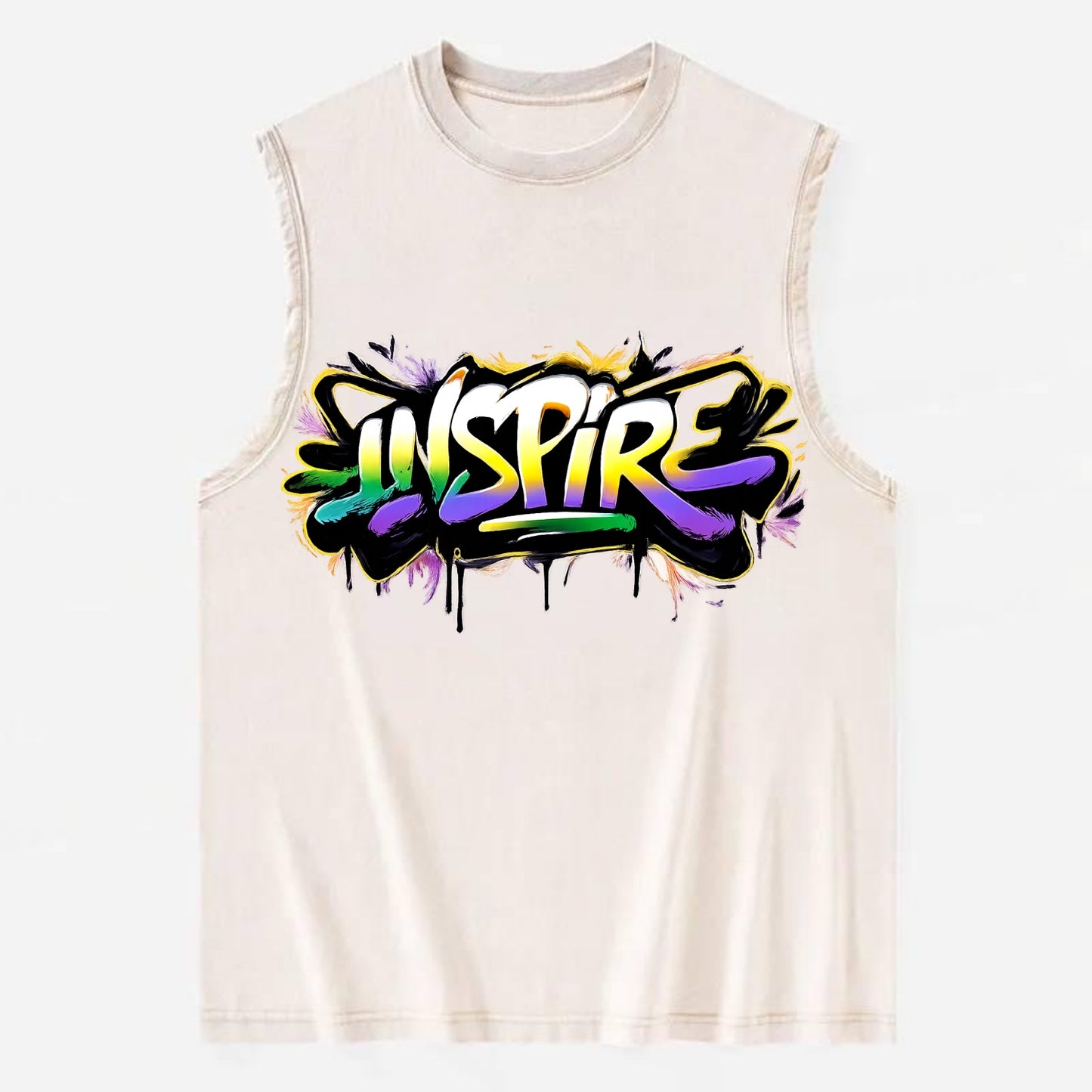 Bold typography design - "INSPIRE" - motivating others, being the spark - Vintage Washed Tank - Beige