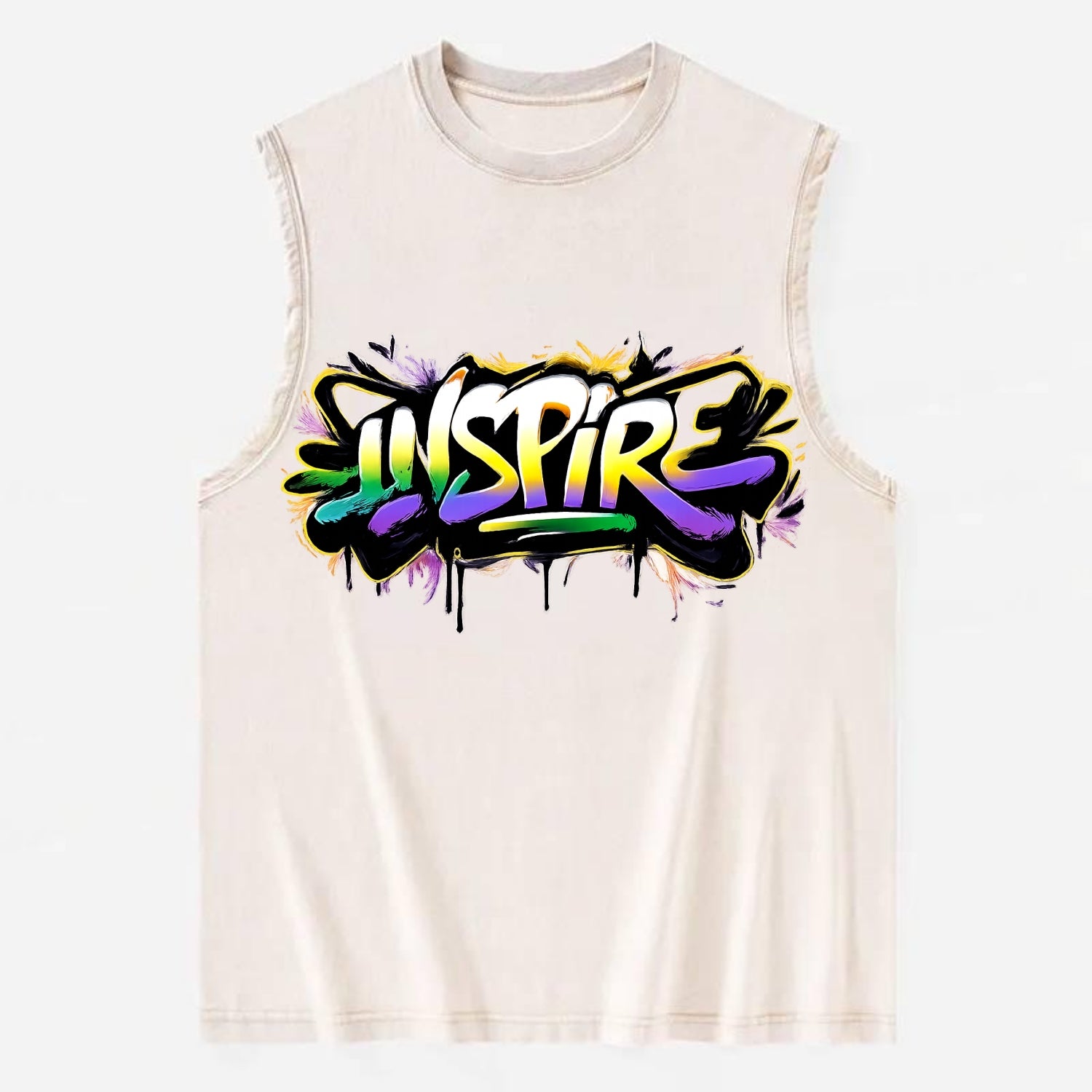 Bold typography design - "INSPIRE" - motivating others, being the spark - Vintage Washed Tank - Beige