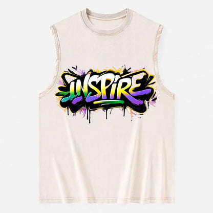 Bold typography design - "INSPIRE" - motivating others, being the spark - Vintage Washed Tank - Beige