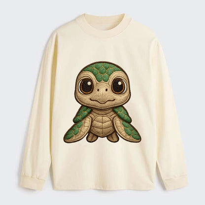 Baby Green Sea Turtle - emerald shell, large innocent brown eyes, tiny - Classic Long Sleeve Shirt - Beige