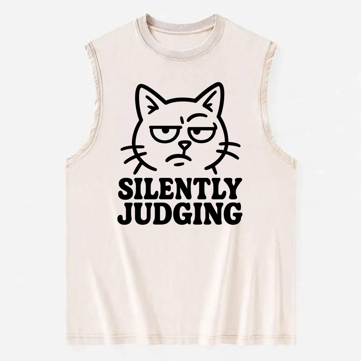 Sassy Side-Eye Cat - Vintage Washed Tank - Beige