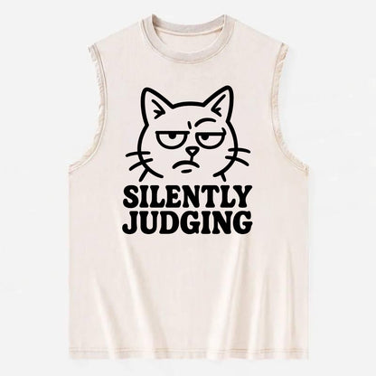 Sassy Side-Eye Cat - Vintage Washed Tank - Beige