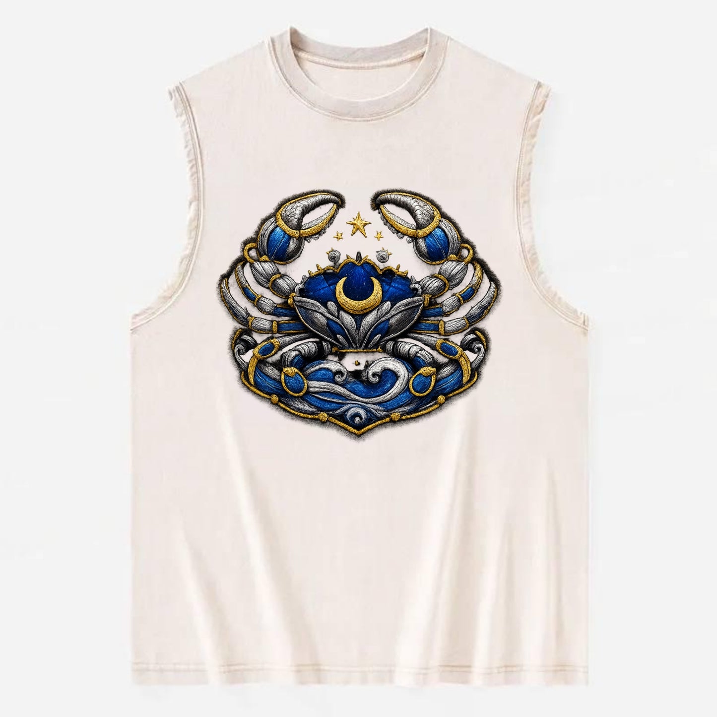 CANCER CRAB - protective crab in silver and blue , water sign - Vintage Washed Tank - Beige