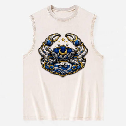 CANCER CRAB - protective crab in silver and blue , water sign - Vintage Washed Tank - Beige