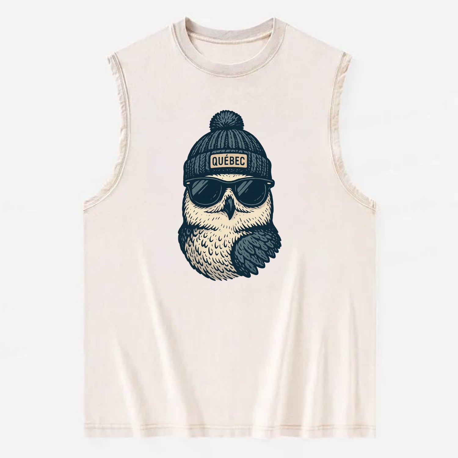 Quebec City Snowy Owl wearing Quebec bea - Vintage Washed Tank - Beige