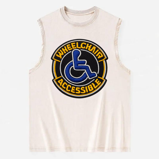 WHEELCHAIR ACCESSIBLE - accessibility symbol in blue , inclusion - Vintage Washed Tank - Beige
