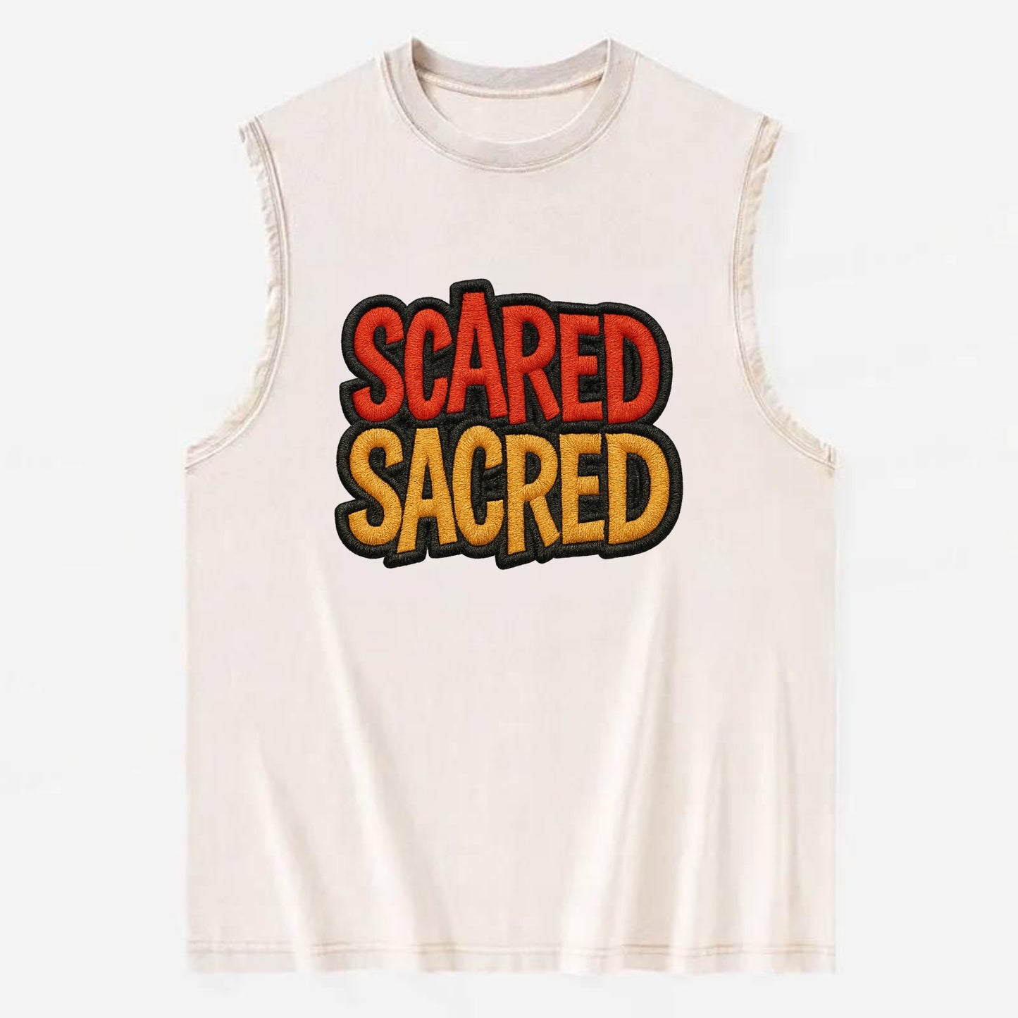 SCARED;SACRED JOURNEY Spiritual Purple Hat - Vintage Washed Tank - Beige