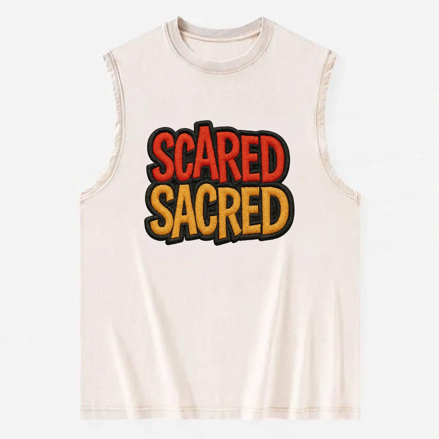 SCARED;SACRED JOURNEY Spiritual Purple Hat - Vintage Washed Tank - Beige