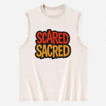 SCARED;SACRED JOURNEY Spiritual Purple Hat - Vintage Washed Tank - Beige