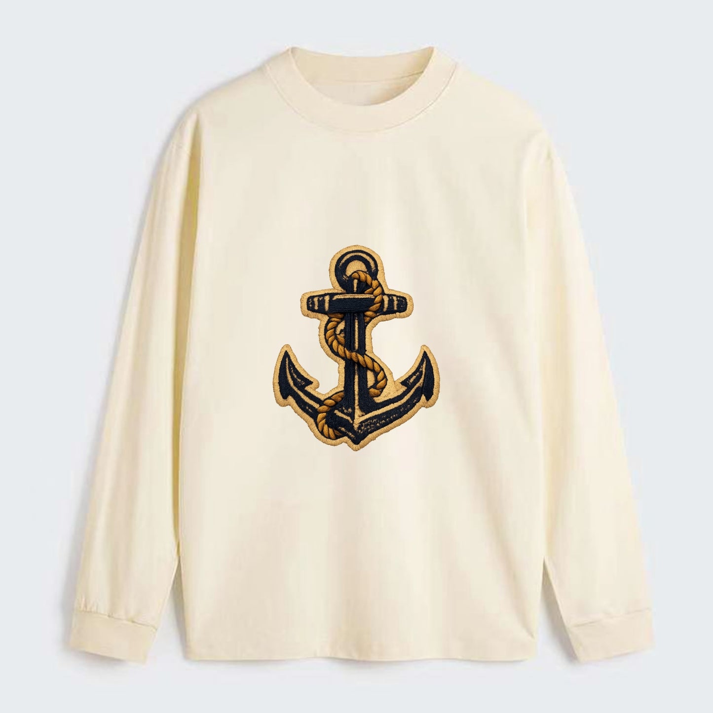 ANCHOR ROPE - classic anchor with rope in navy and gold , sailor - Classic Long Sleeve Shirt - Beige