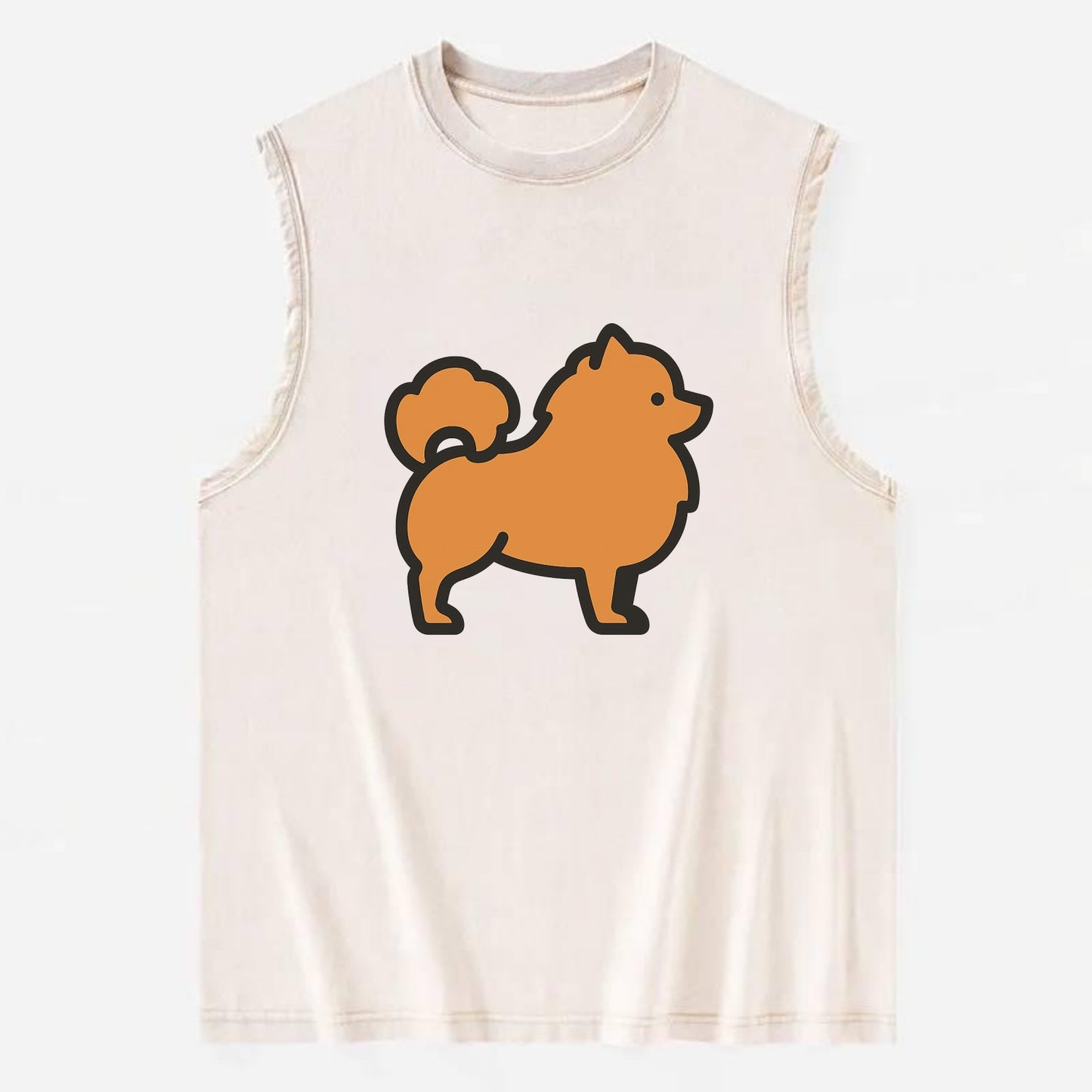 Pomeranian - Orange fluffy flat side profile - Vintage Washed Tank - Beige