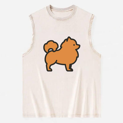 Pomeranian - Orange fluffy flat side profile - Vintage Washed Tank - Beige