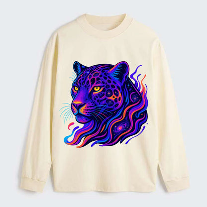 Powerful jaguar with rosettes containing miniature galaxies, cosmic - Classic Long Sleeve Shirt - Beige