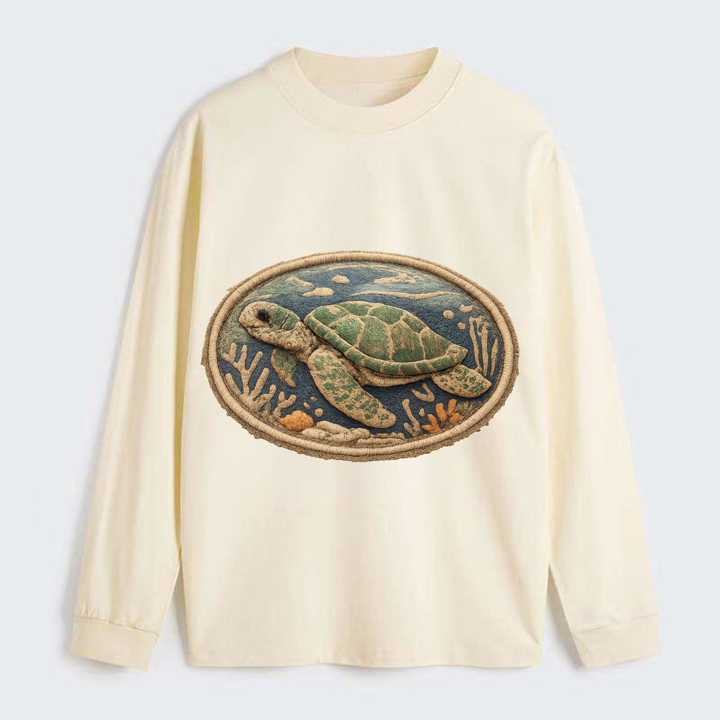 SEA TURTLE - swimming turtle in green and blue , ocean life - Classic Long Sleeve Shirt - Beige