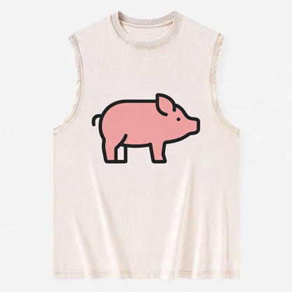 Pig - Pink farm pig flat side profile - Vintage Washed Tank - Beige