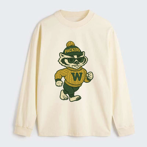 Wisconsin Badger wearing Packers green and gold beanie with pom pom and - Classic Long Sleeve Shirt
