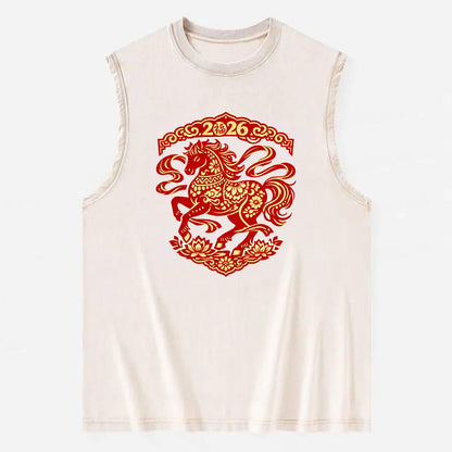 DANCING HORSE | Elegant prancing horse in motion | Graceful curved pose | - Vintage Washed Tank - Beige