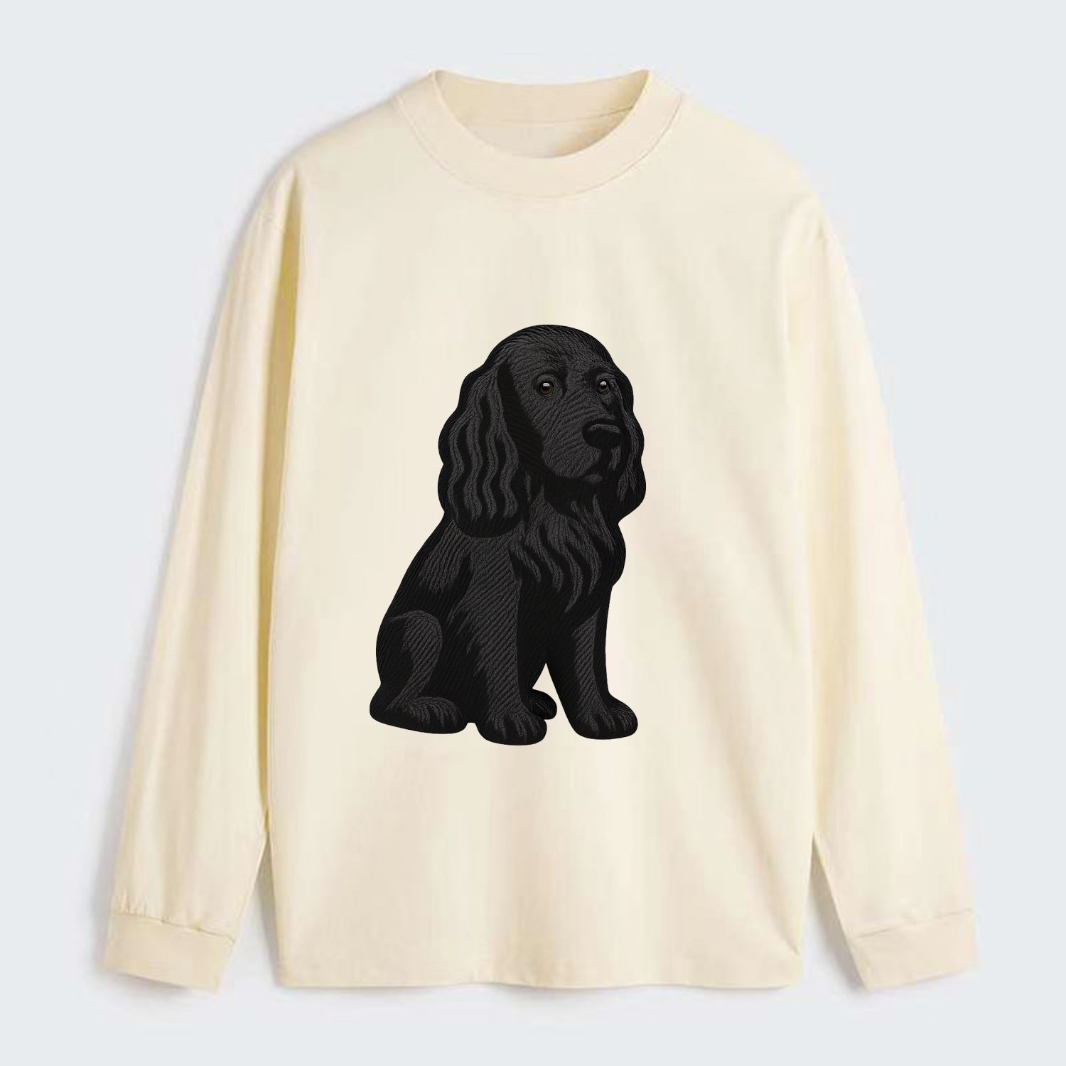 Field Spaniel - Black silky coat embroidered pose - Classic Long Sleeve Shirt - Beige