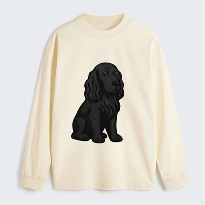 Field Spaniel - Black silky coat embroidered pose - Classic Long Sleeve Shirt - Beige