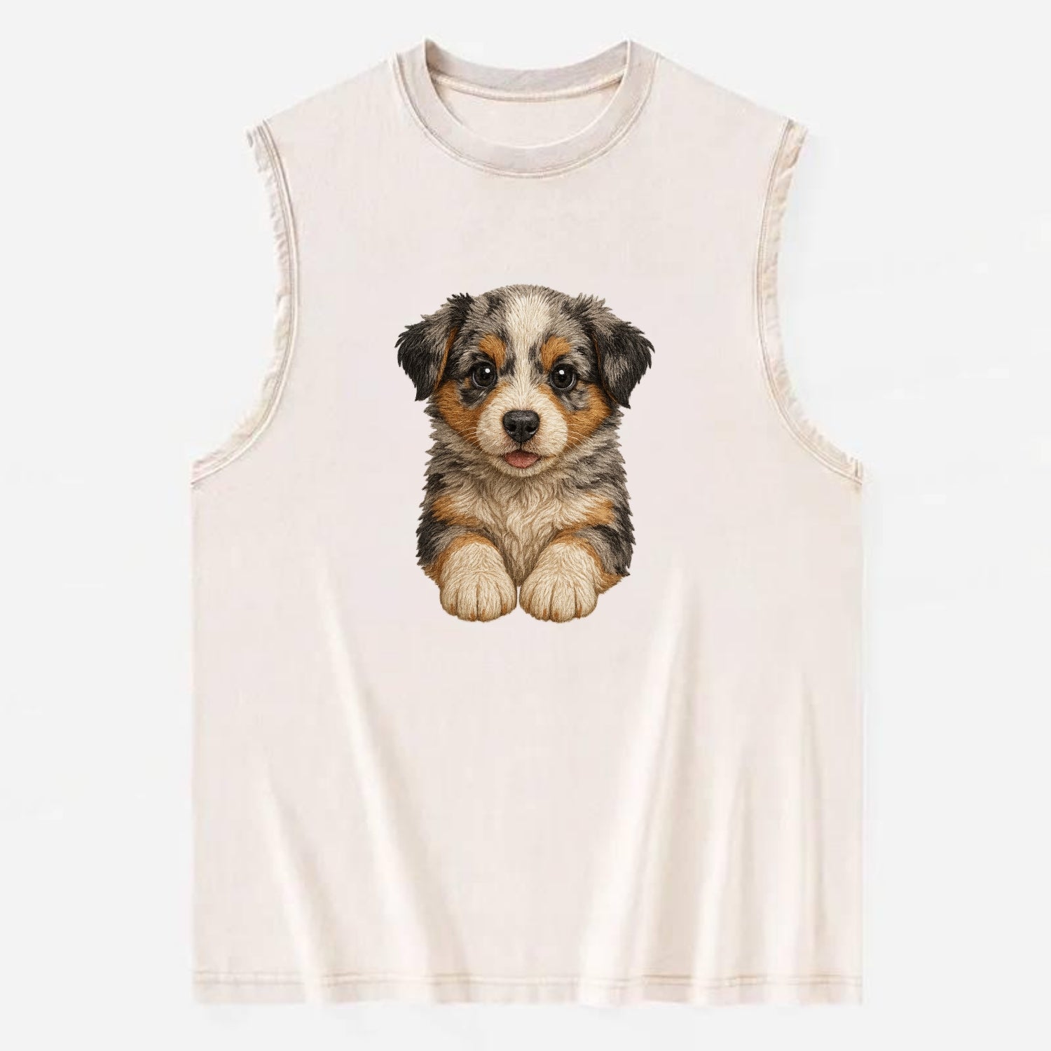 Baby Australian Shepherd Puppy - merle coat, bright eyes, fluffy, - Vintage Washed Tank - Beige