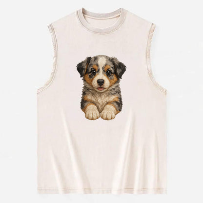 Baby Australian Shepherd Puppy - merle coat, bright eyes, fluffy, - Vintage Washed Tank - Beige