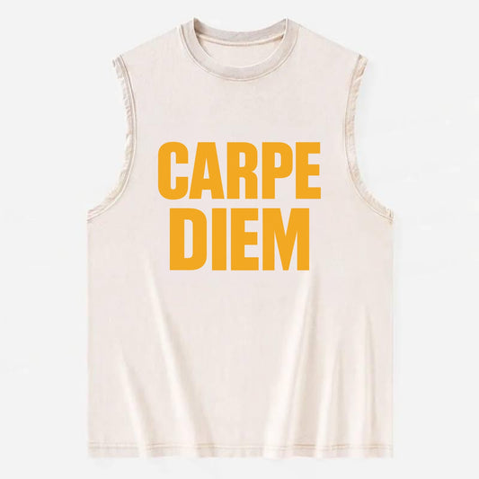 Bold typography design - "CARPE DIEM" - seize the day - Vintage Washed Tank - Beige
