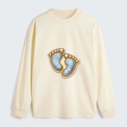 BABY FOOTPRINTS - tiny feet in pink or blue , newborn - Classic Long Sleeve Shirt - Beige