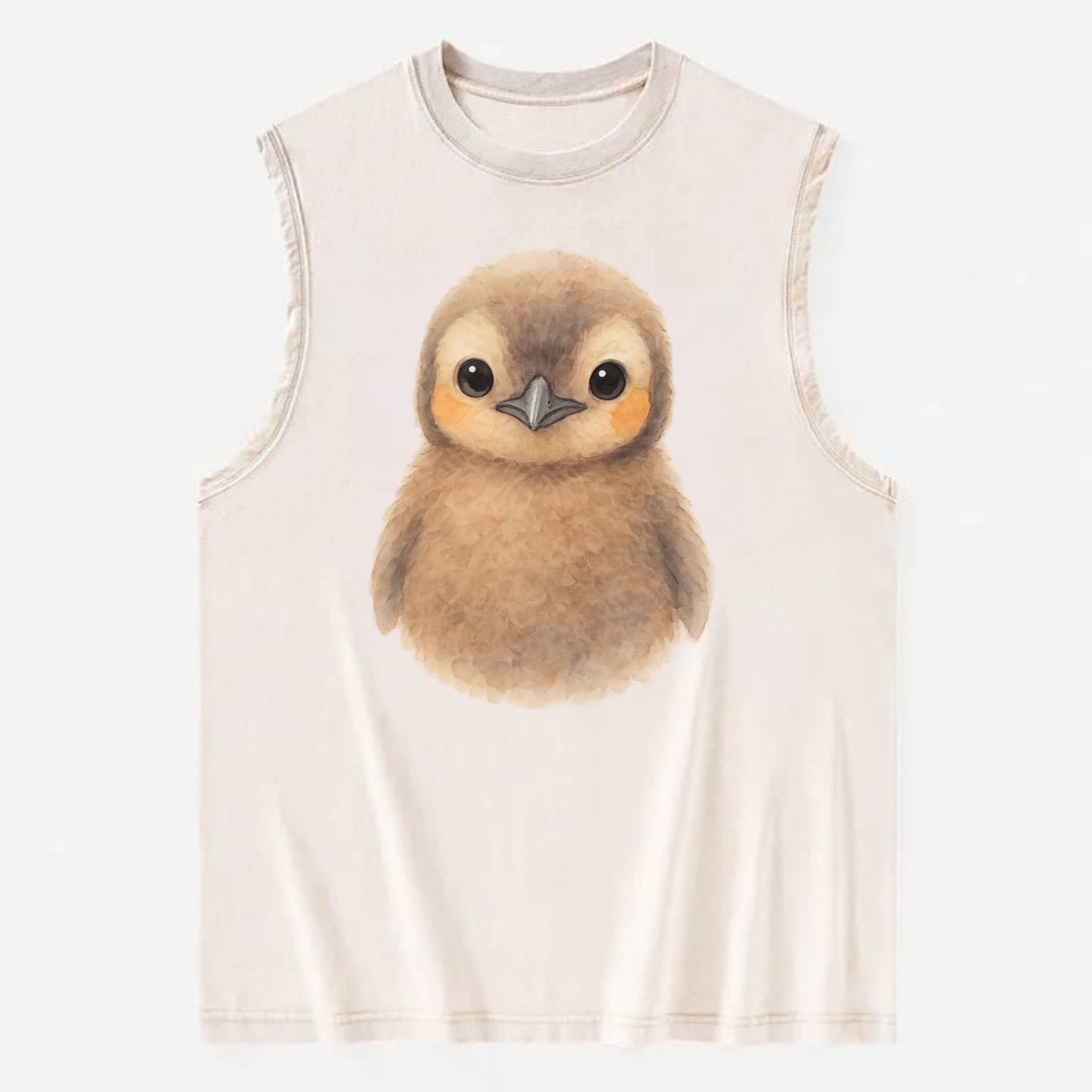 Baby King Penguin - orange cheek patches, fluffy brown, large eyes, - Vintage Washed Tank - Beige