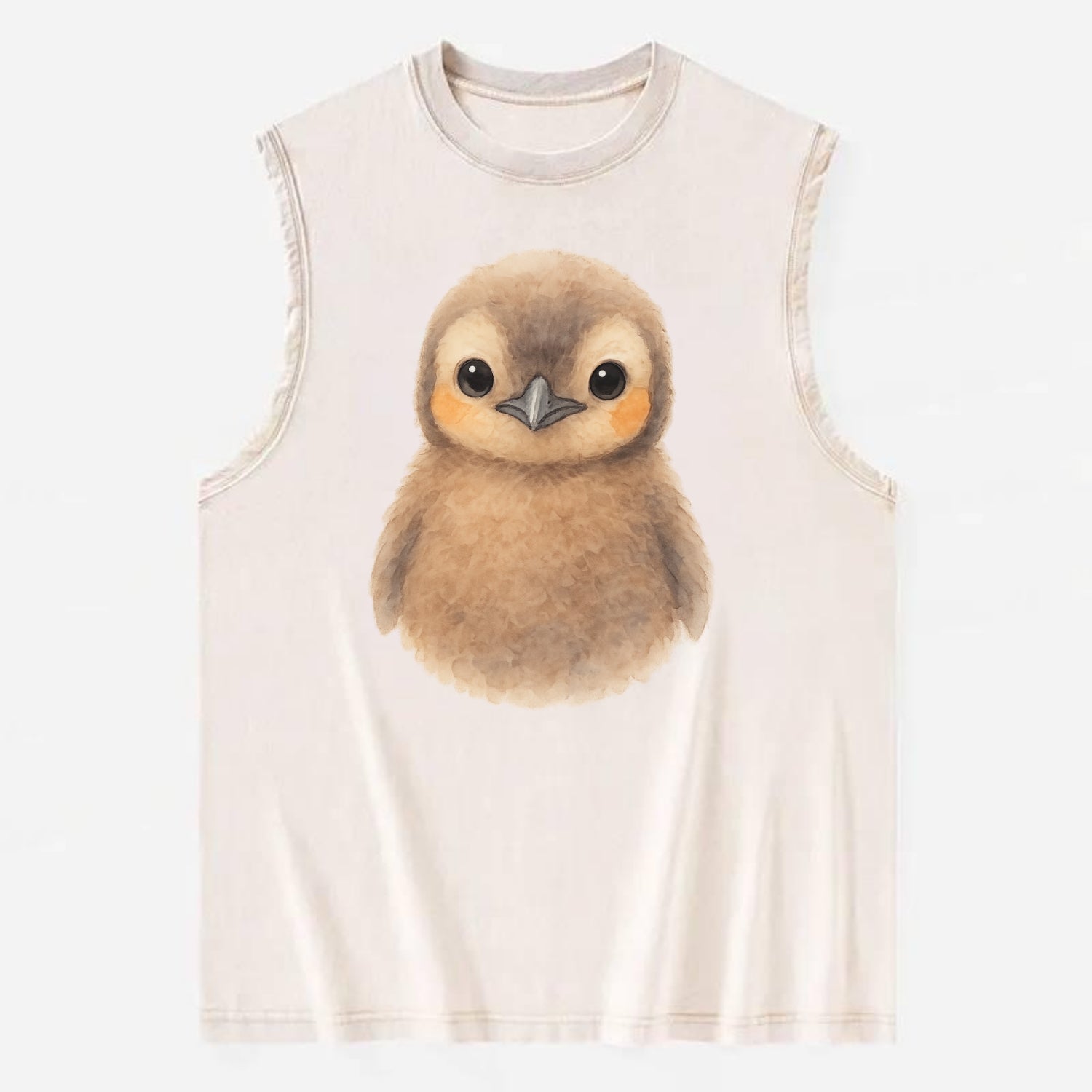 Baby King Penguin - orange cheek patches, fluffy brown, large eyes, - Vintage Washed Tank - Beige
