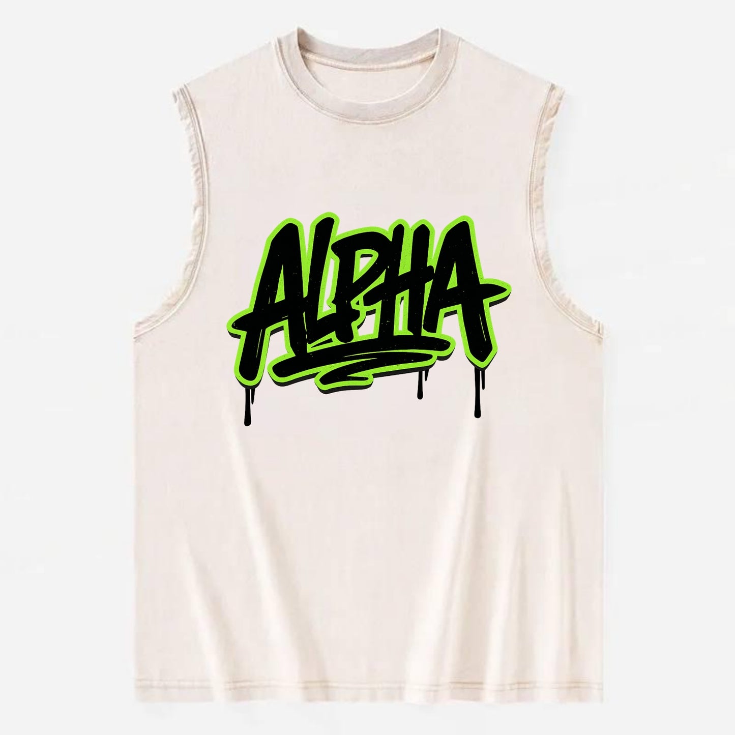 Bold typography design - "ALPHA" - leader of the pack - Vintage Washed Tank - Beige