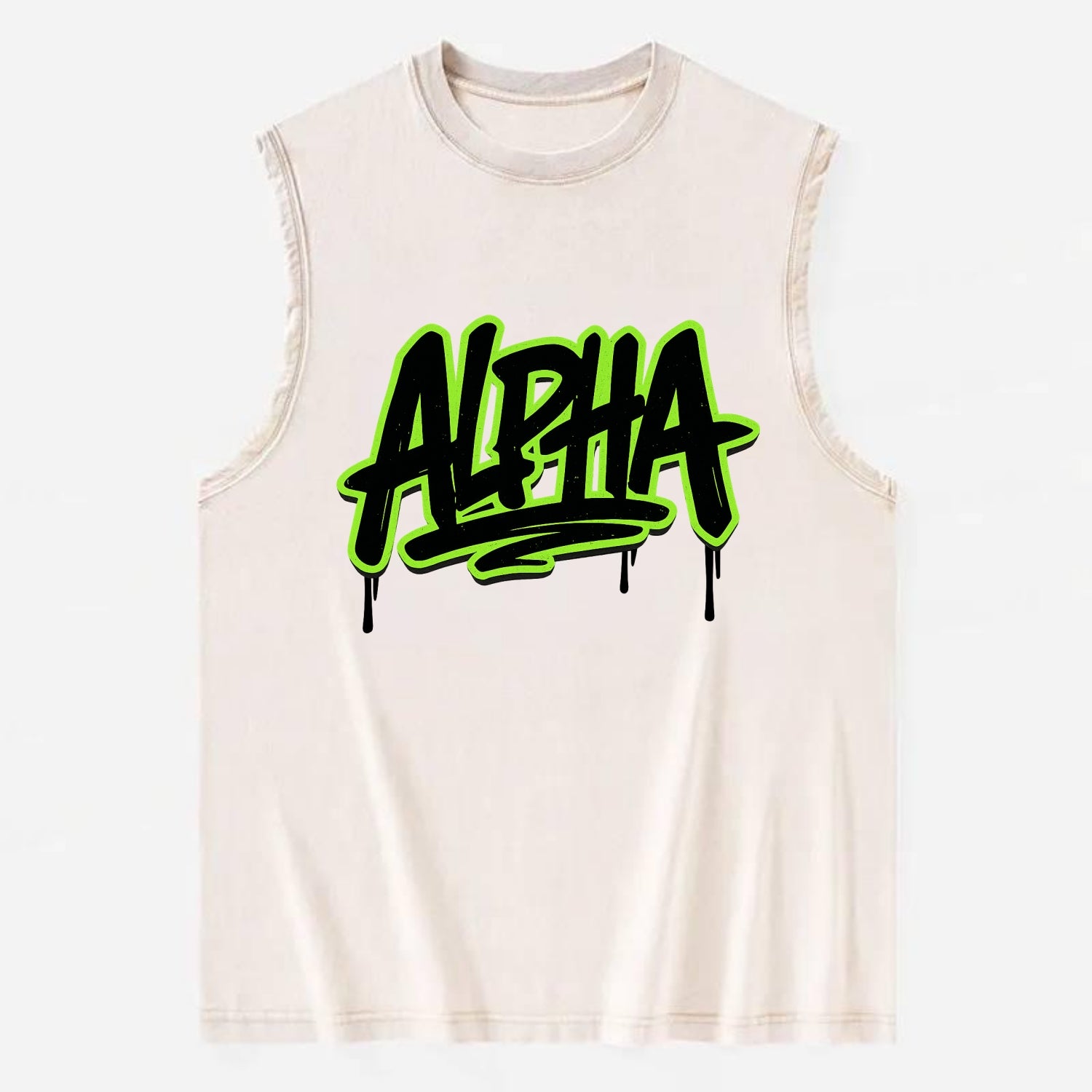 Bold typography design - "ALPHA" - leader of the pack - Vintage Washed Tank - Beige