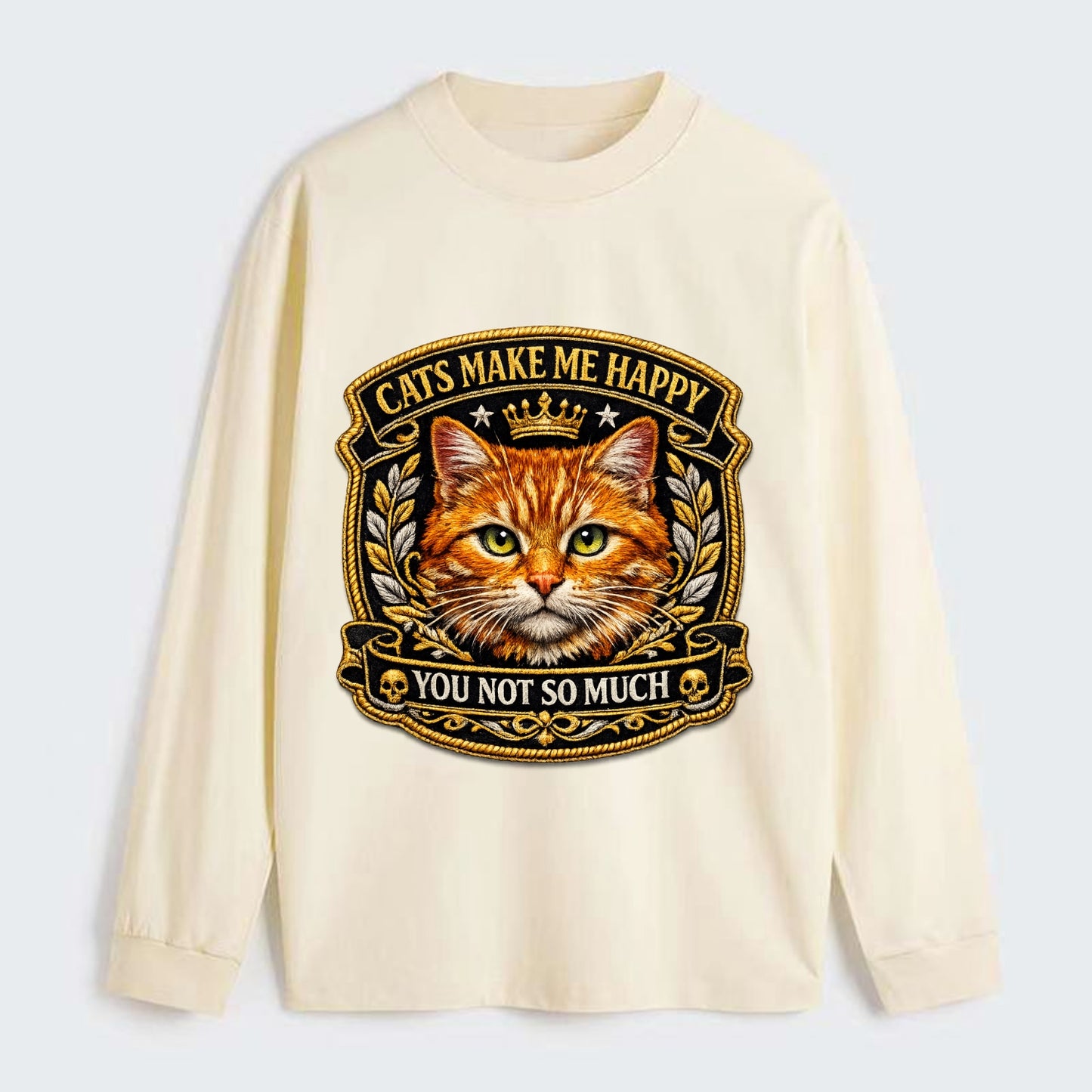 CATS MAKE ME HAPPY YOU NOT SO MUCH - cat face in orange , cat preference - Classic Long Sleeve Shirt - Beige