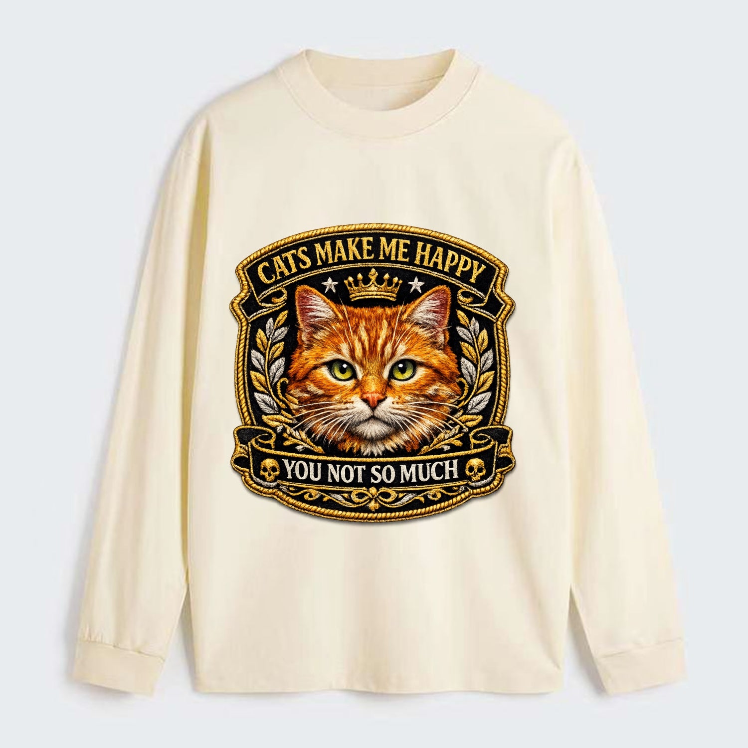 CATS MAKE ME HAPPY YOU NOT SO MUCH - cat face in orange , cat preference - Classic Long Sleeve Shirt - Beige