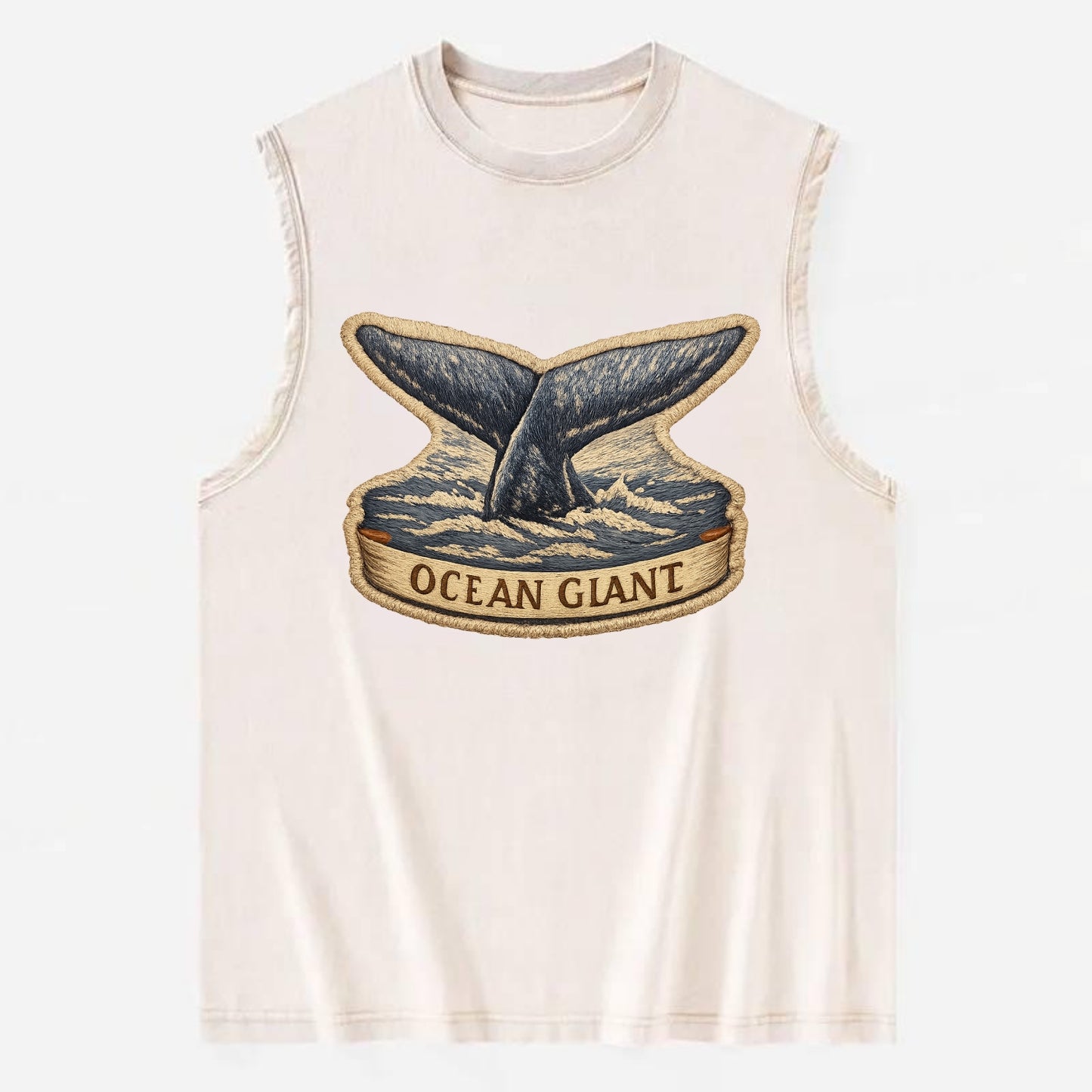 WHALE TAIL - diving whale in blue and gray , ocean giant - Vintage Washed Tank - Beige