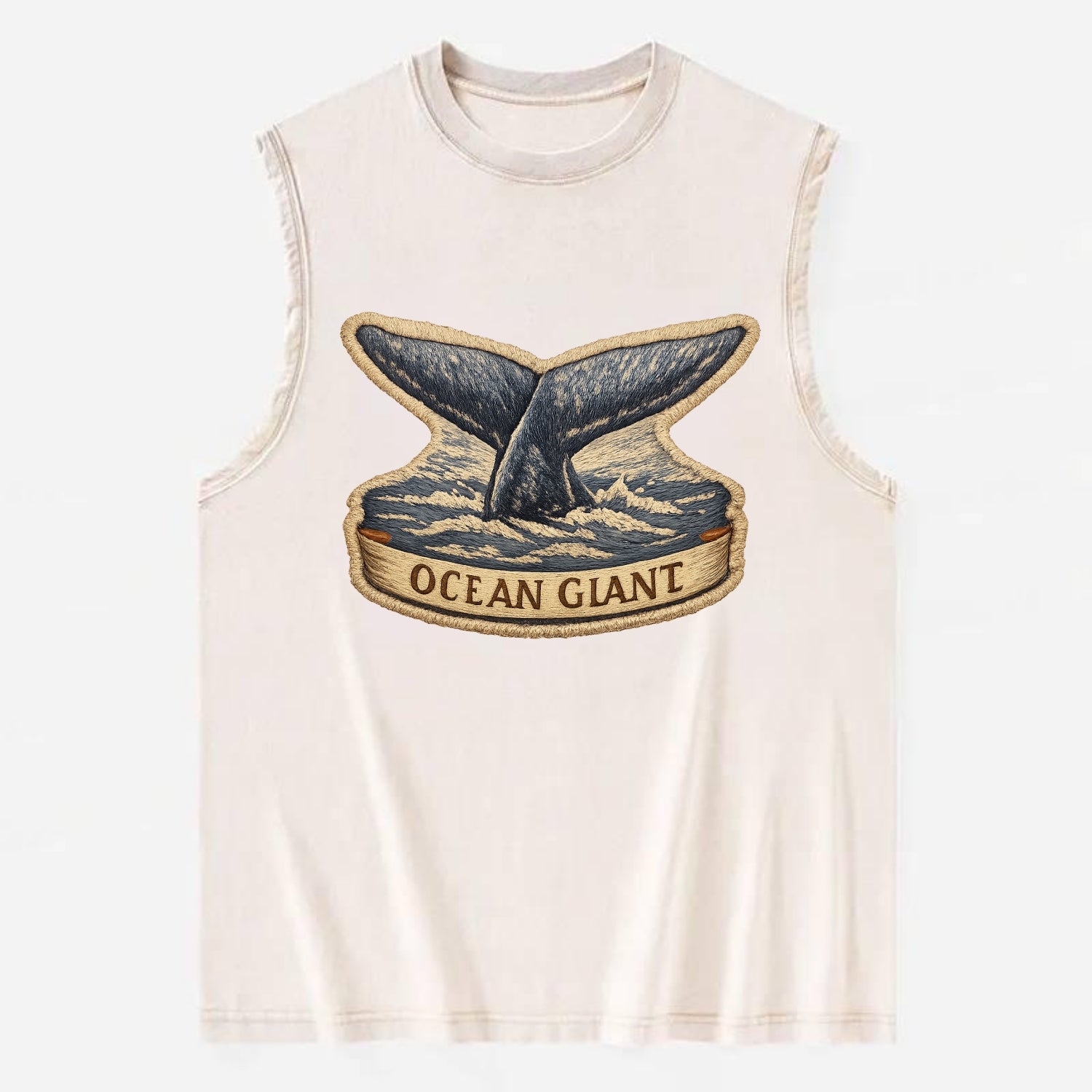 WHALE TAIL - diving whale in blue and gray , ocean giant - Vintage Washed Tank - Beige