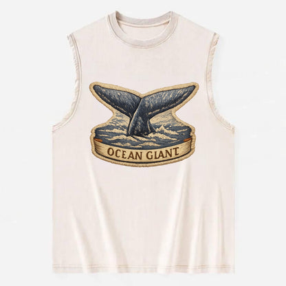 WHALE TAIL - diving whale in blue and gray , ocean giant - Vintage Washed Tank - Beige