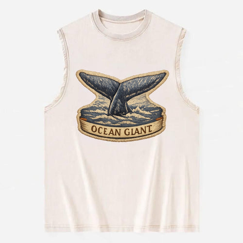 WHALE TAIL - diving whale in blue and gray , ocean giant - Vintage Washed Tank