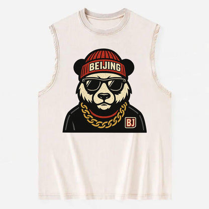 Beijing Panda - Vintage Washed Tank - Beige